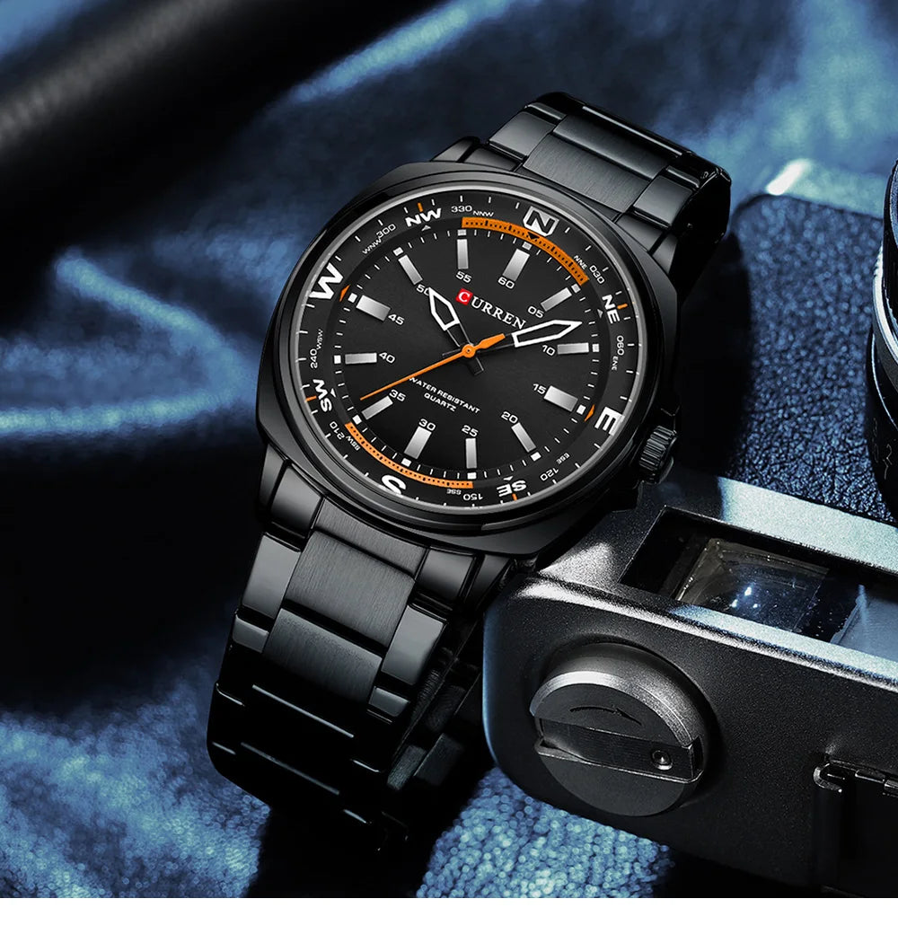 Curren Orologio Da Polso Da Uomo Quarzo Per Business Casual Con Cinturino In Acciaio Inossidabile Impermeabile 8455