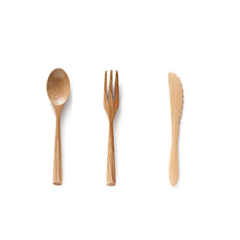 Set Utensili In Legno Da Cucina E Pranzo Con Cucchiaio Forchetta Coltello Da Bistecca Portatile All Aperto Multiuso