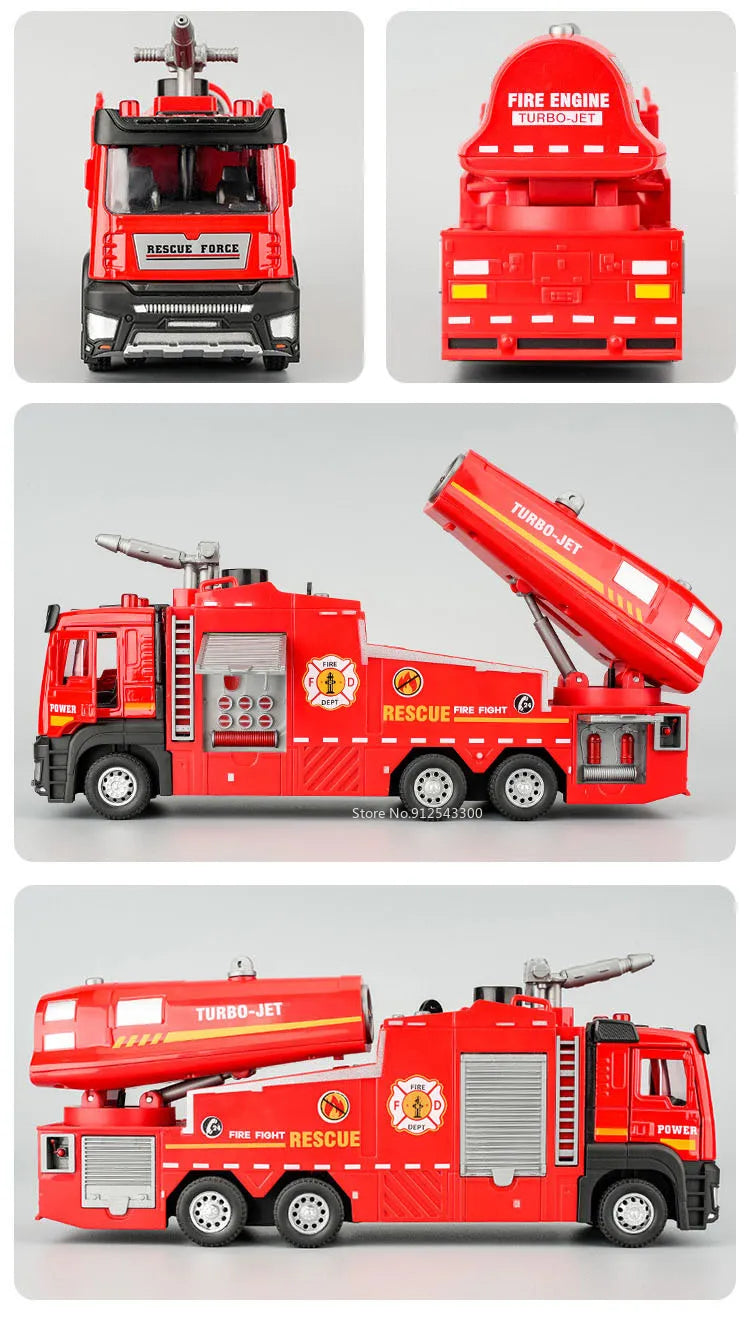 Scala 1:32 Spruzzo D'Acqua Camion Pompieri Modello Con Suono Luce Porte Apribili Tirare Indietro Regalo Ragazzi