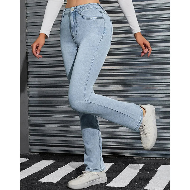 Jeans Donna Vita Alta Svasati A Gamba Dritta In Denim Classico 2025 Pantaloni Casual Eleganti Per Ragazze