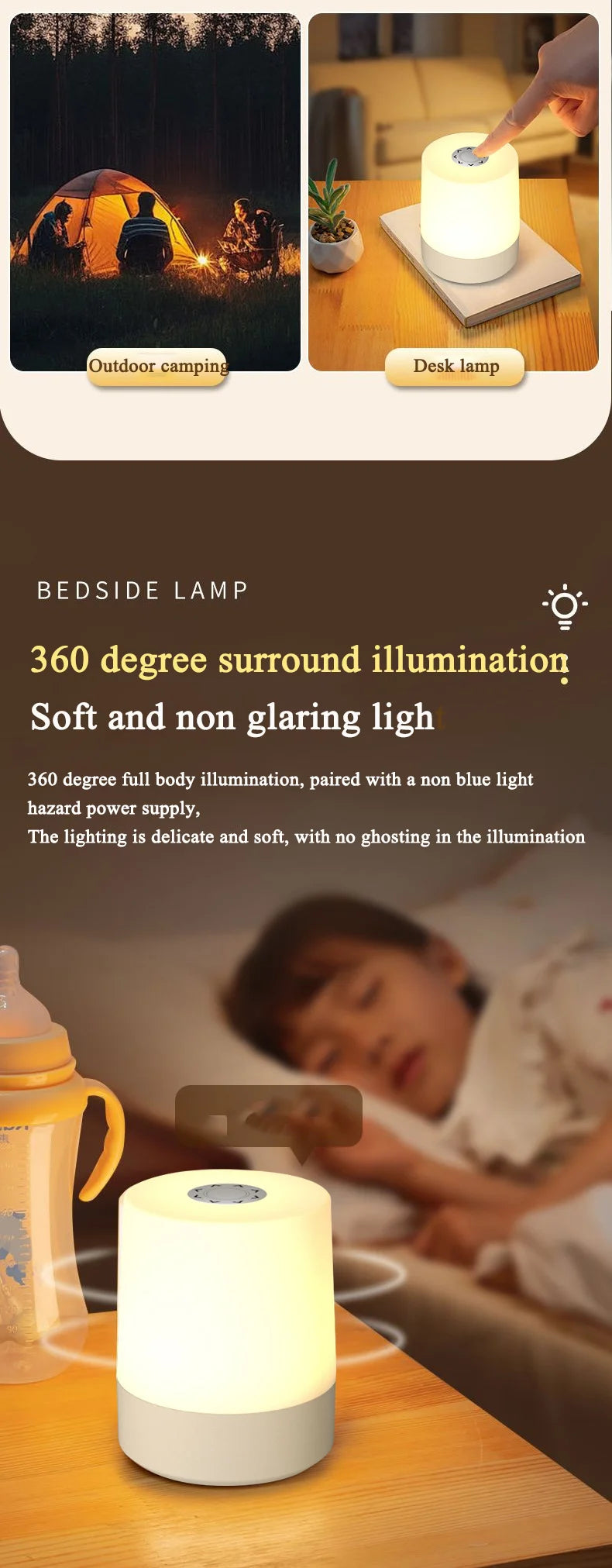 Lampada Da Notte Touch LED USB Ricaricabile Tre Colori Con Controllo Remoto Portatile Da Comodino Da Tavolo