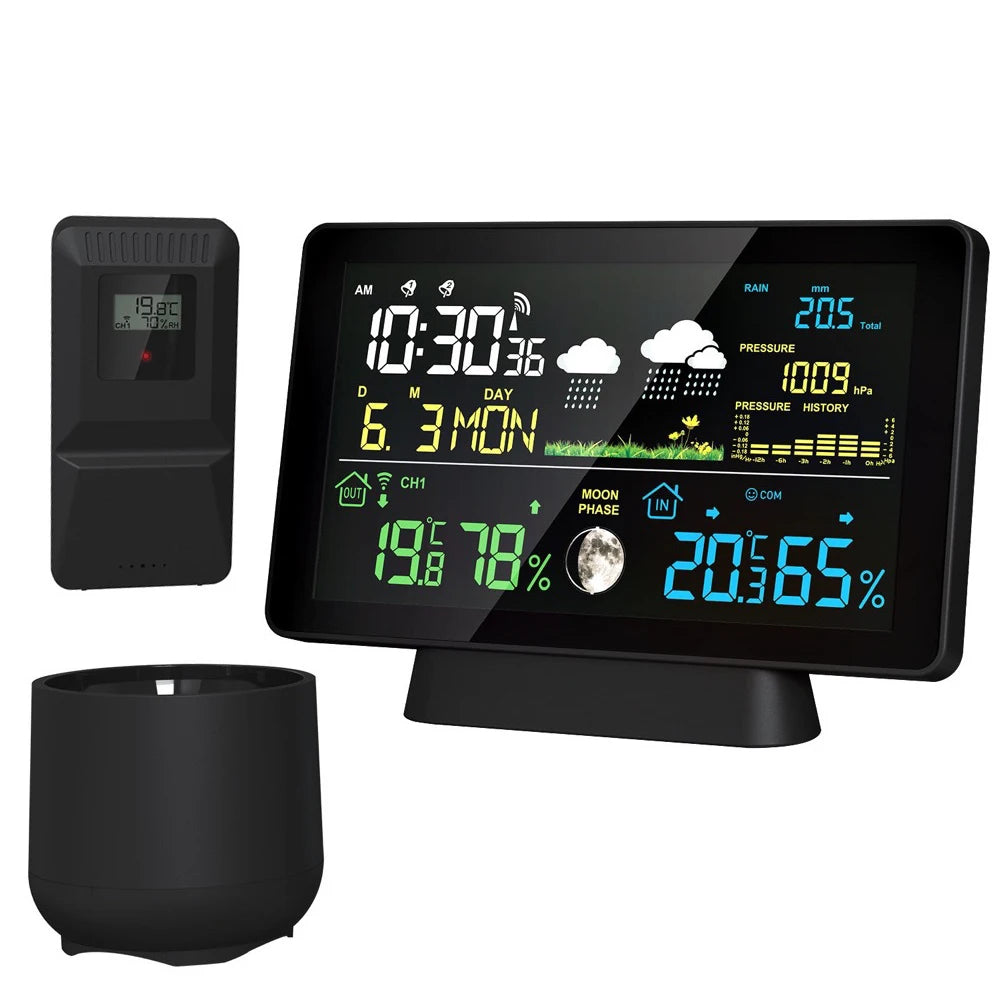 Stazione Meteorologica Multifunzionale Con Sveglia Termometro Igrometro Digitale Schermo Tattile Esterno Wireless