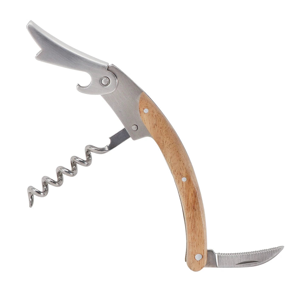 Set Apribottiglie in Legno Naturale 1 2 o 4 Pezzi Cavatappi Micro Serrato con Coltello Affilato per Vino e Birra
