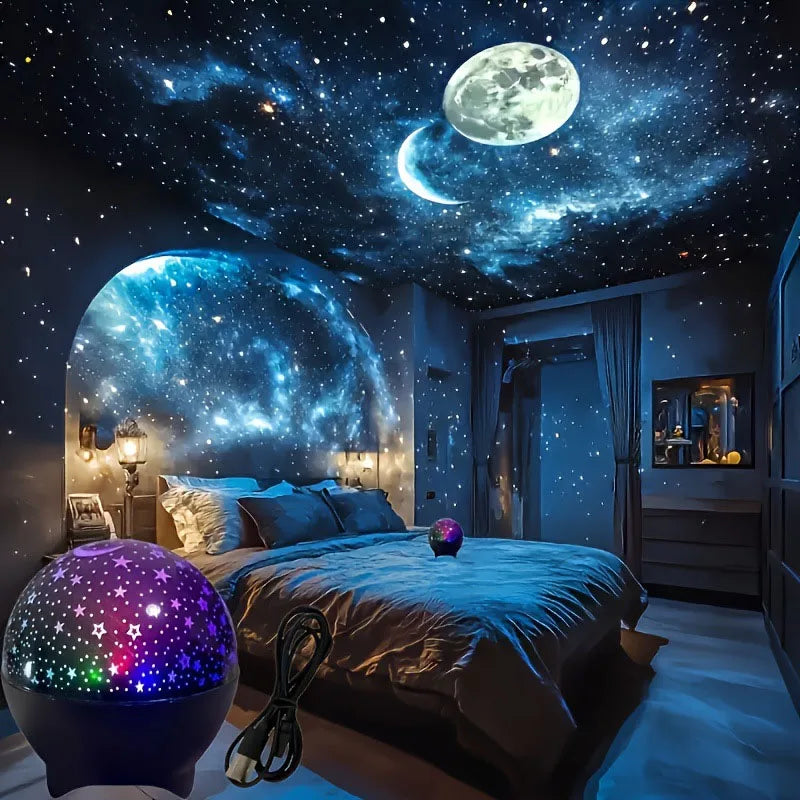 Luce notturna per bambini Proiettore stellare Rotazione di 360 gradi Cambia colore con cavo USB Lampada per l'arredamento dell'atmosfera del soffitto della camera da letto