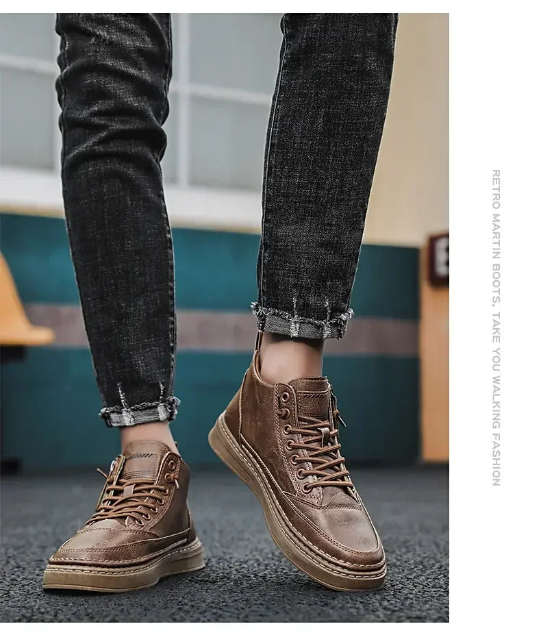 Stivali Da Uomo In Pelle Invernali Alti Scarpe Moda Stivaletto Casual Da Lavoro All Aperto Sneakers Maschili Novità