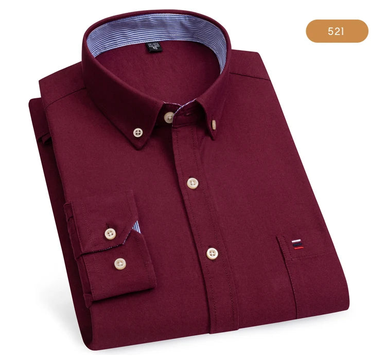 Camicia Da Uomo Oxford Abbottonata Maniche Lunghe In Cotone Al 100 Percento Con Tasca A Quadri Piccoli Stile Casual