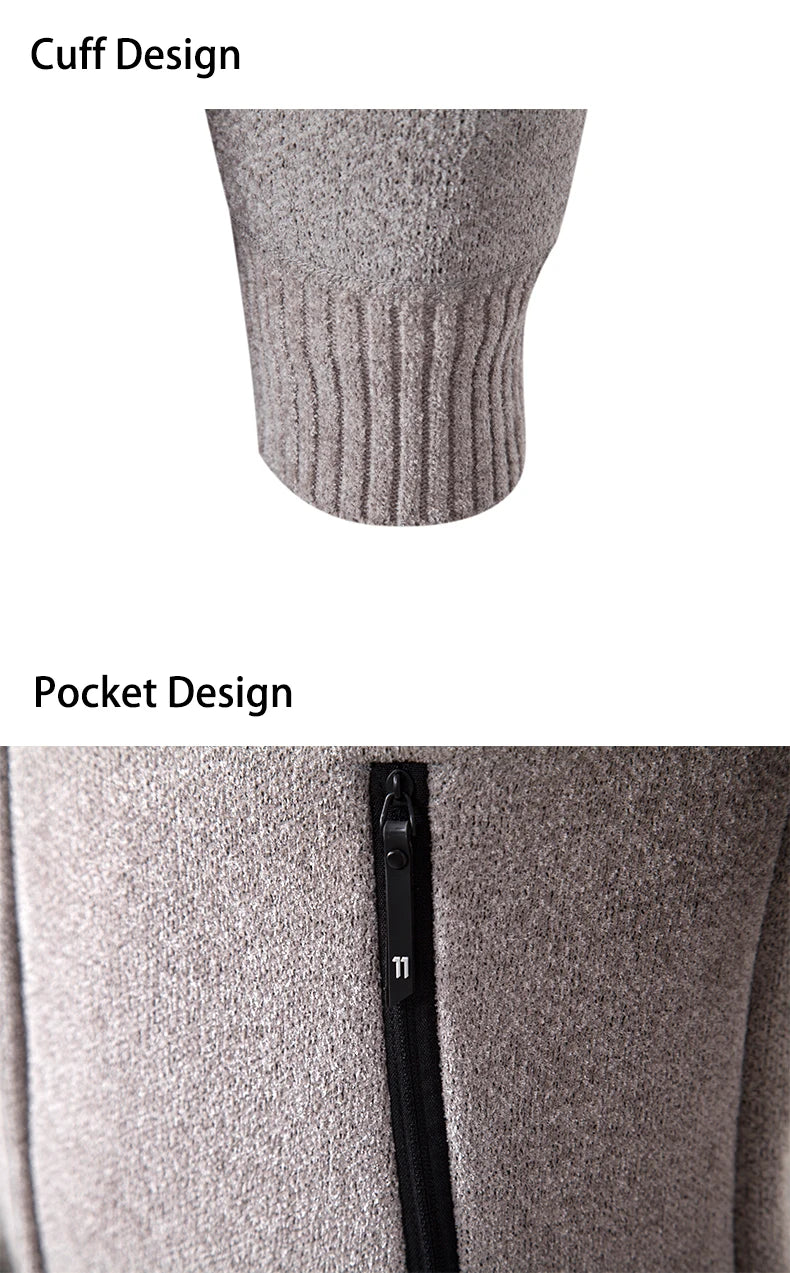 Nuovo Maglione Invernale da Uomo in Pile Spesso con Colletto Coreano e Cerniera Cardigan Casual a Righe
