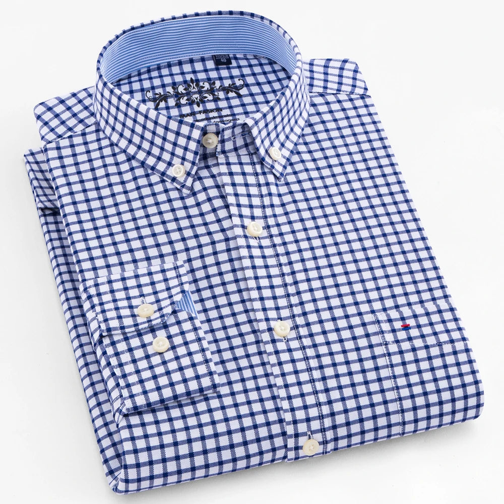 Camicia Uomo Solida Elegante Misto Cotone Traspirante Maniche Lunghe Formale Con Bottoni Vestibilità Regolare Risvolto