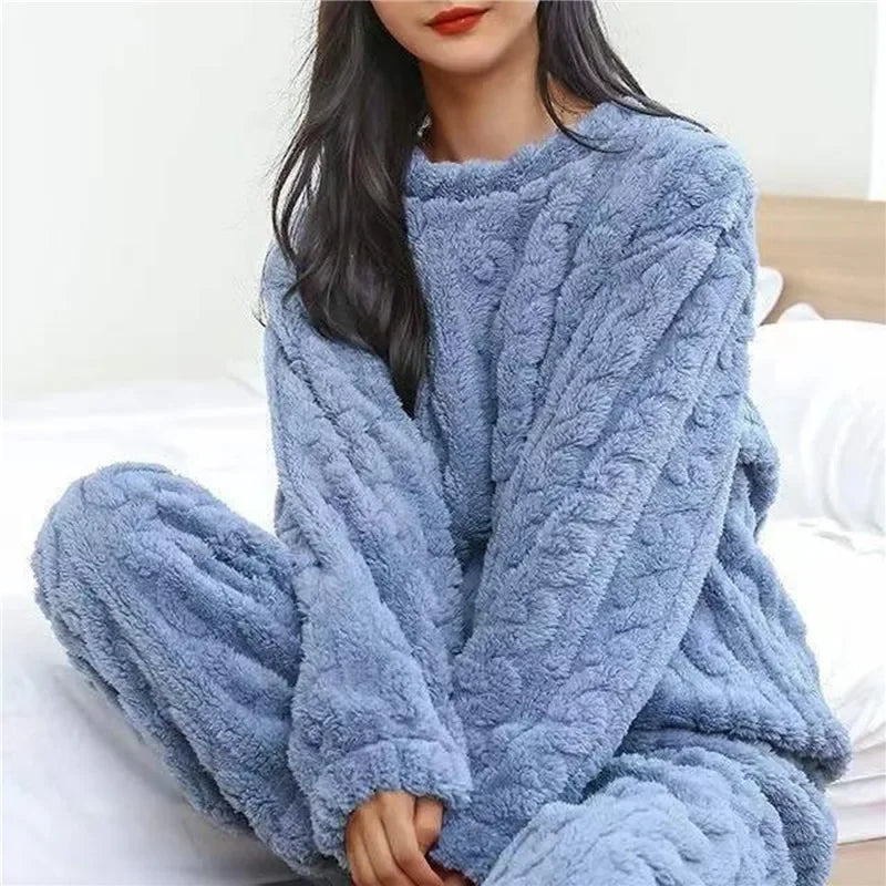 Pigiama Da Donna In Velluto Jacquard Caldo Corallo Morbido Inverno Accogliente Natale Regalo Di San Valentino