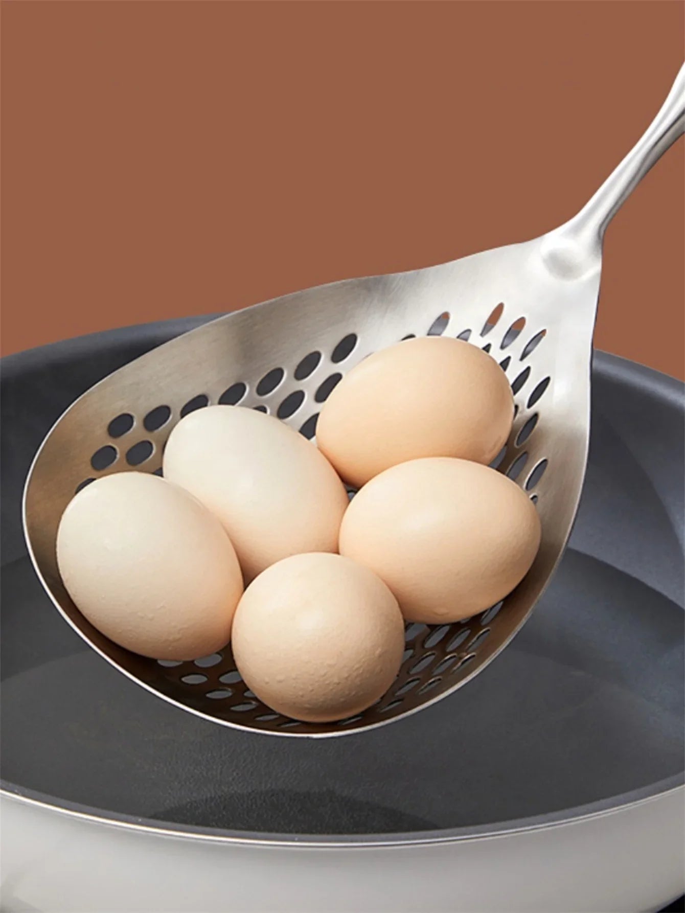 1 cucchiaio per schiumarola grande e durevole in acciaio inossidabile, cucchiaio per colino per alimenti resistente per friggere e cucinare, utensili da cucina