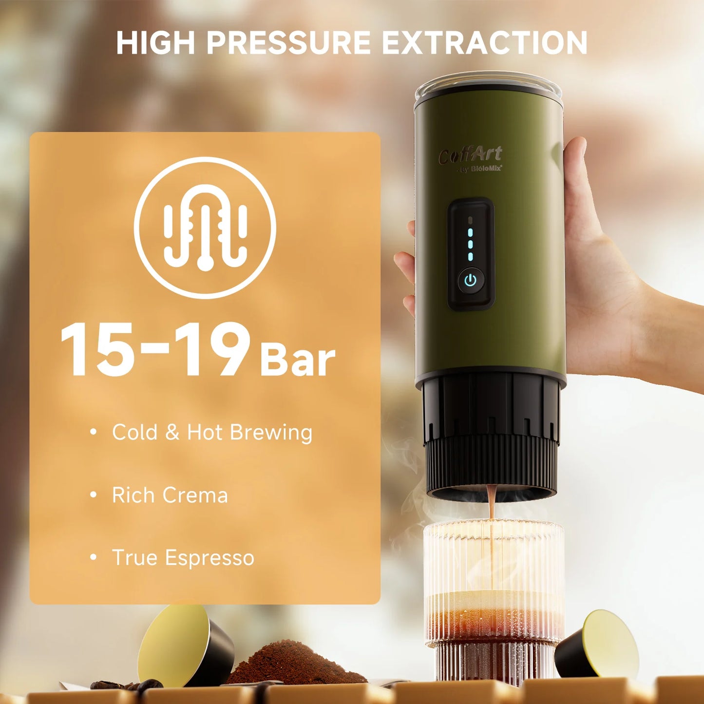 Biolomix Caffettiera Portatile 3 In 1 Per Viaggiatori Espresso USB 12V Compatibile Nespresso Dolce Gusto