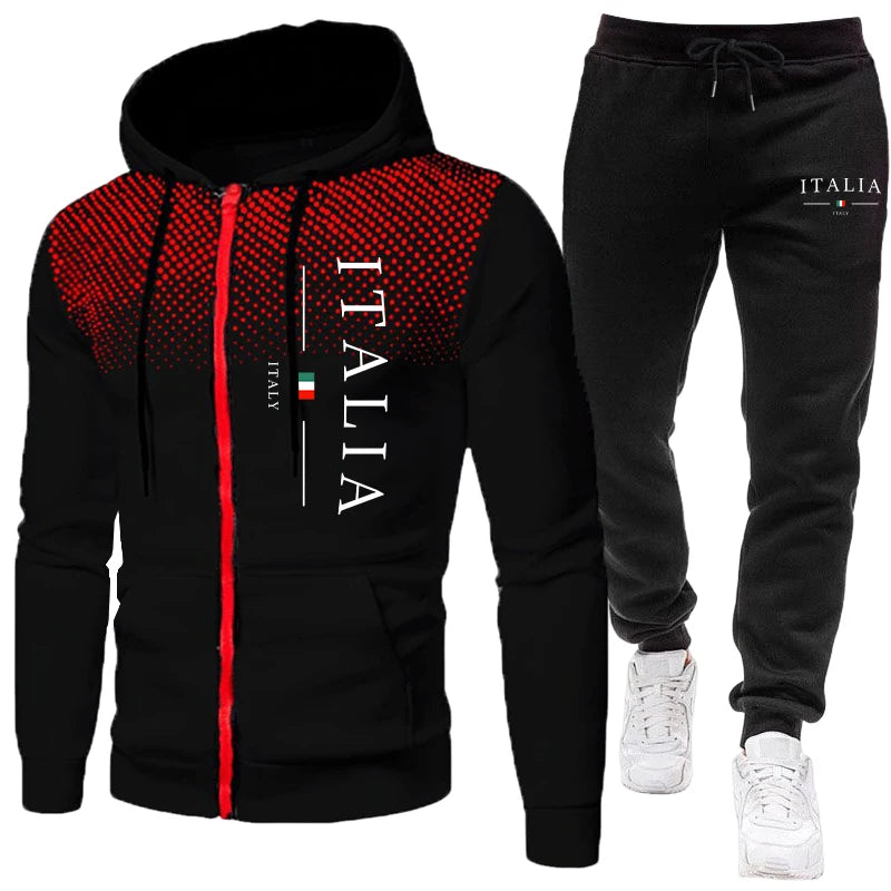 Tuta Da Uomo Autunno Inverno Con Cappuccio E Pantaloni Sportivi Con Cerniera Per Allenamento Quotidiano