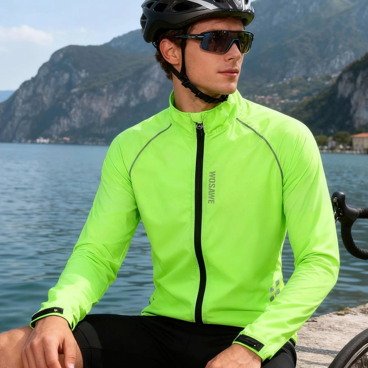 Giacca A Vento Ciclismo Uomo Antivento Riflettente Ultraleggera A Maniche Lunghe Per MTB E Bici Da Strada