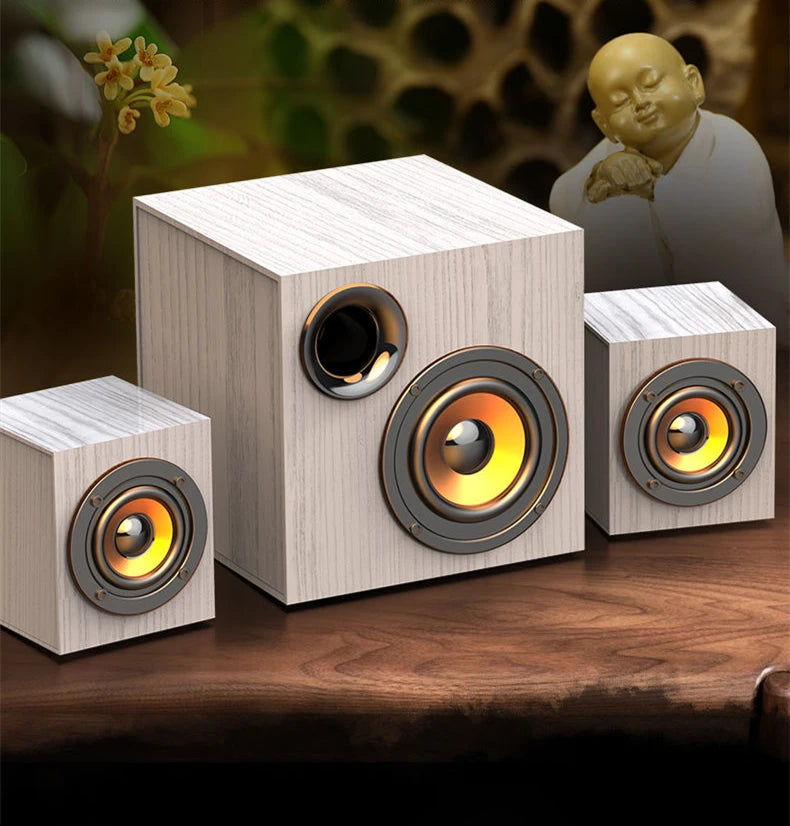 Altoparlante Bluetooth 2.1 Da Tavolo In Legno Con Subwoofer Per PC Notebook Ufficio Casa Suono Pieno