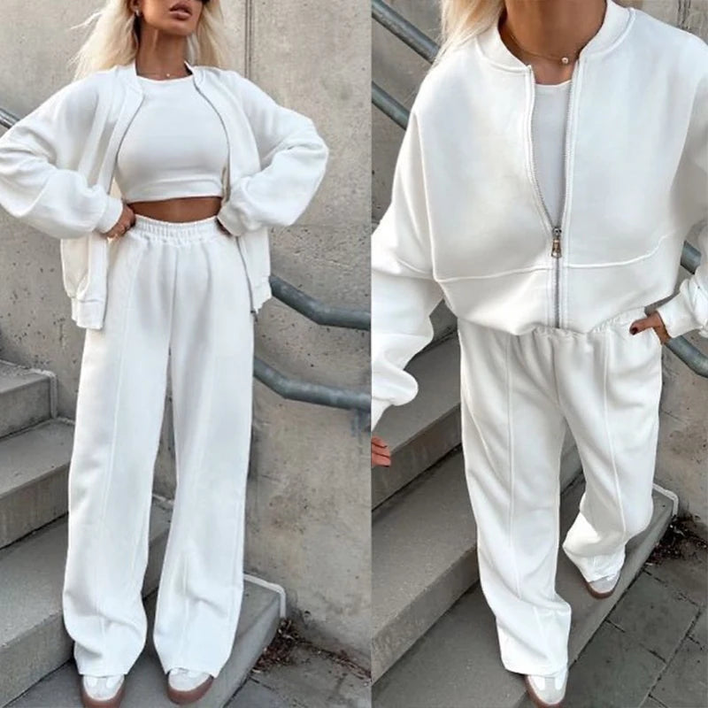 Set Di Tute Da Donna Casual Cardigan Corto Allentato Con Cerniera E Pantaloni Sportivi Con Coulisse Streetwear