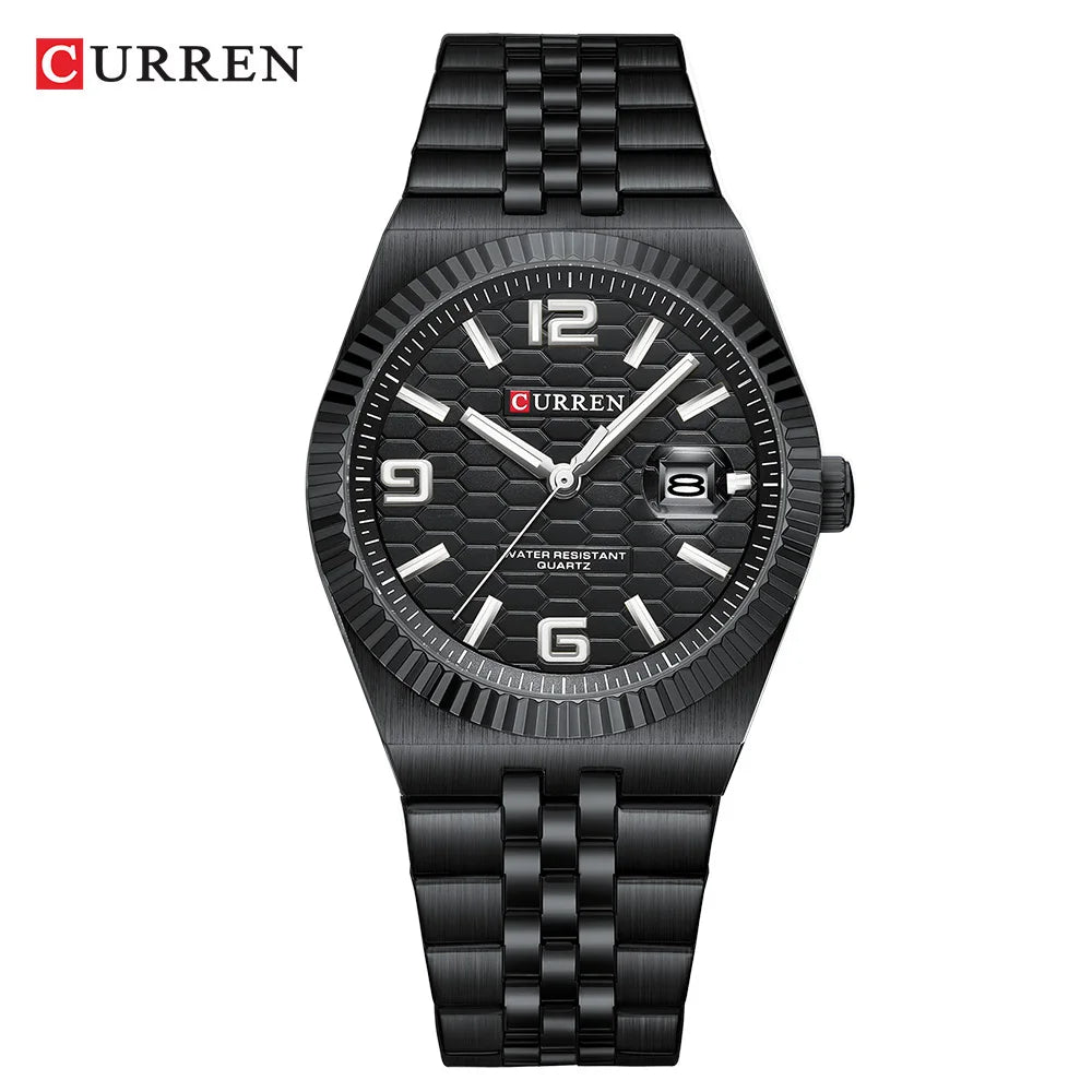 Curren Orologio Quarzo Nero Classico Con Lancette Luminose Data Automatica Cinturino In Acciaio Inox Uomo