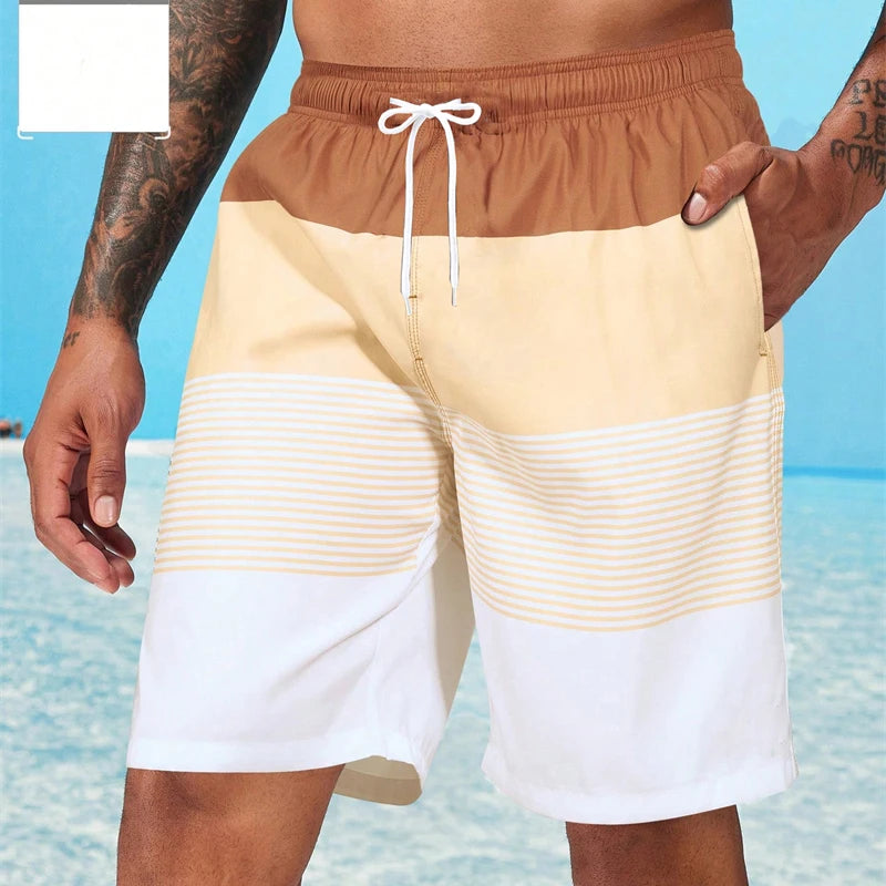 Pantaloncini Da Spiaggia Da Uomo A Righe Classiche Casual Sportivi Largi Traspiranti Ad Asciugatura Rapida Estivi Nuovi