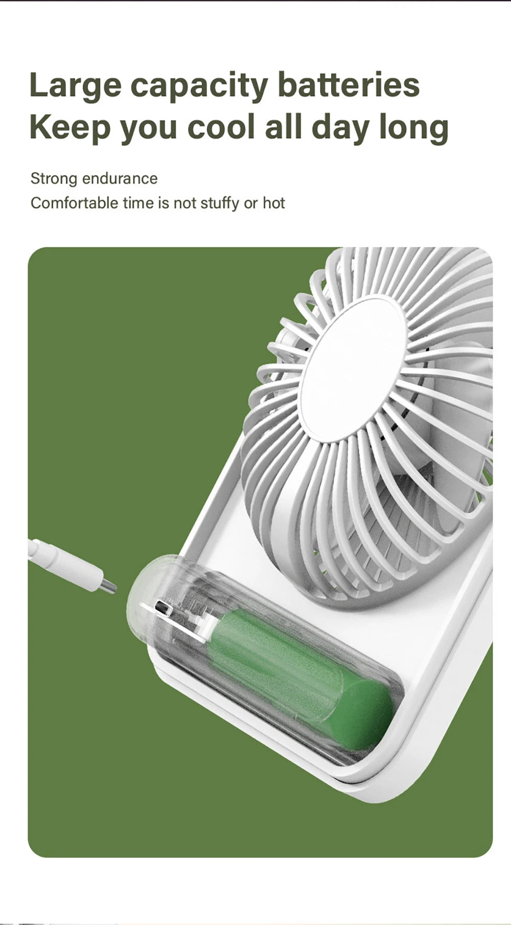 Ventilatore da Tavolo Portatile Pieghevole Ricaricabile USB a Cinque Marce per Ufficio Domestico Studenti