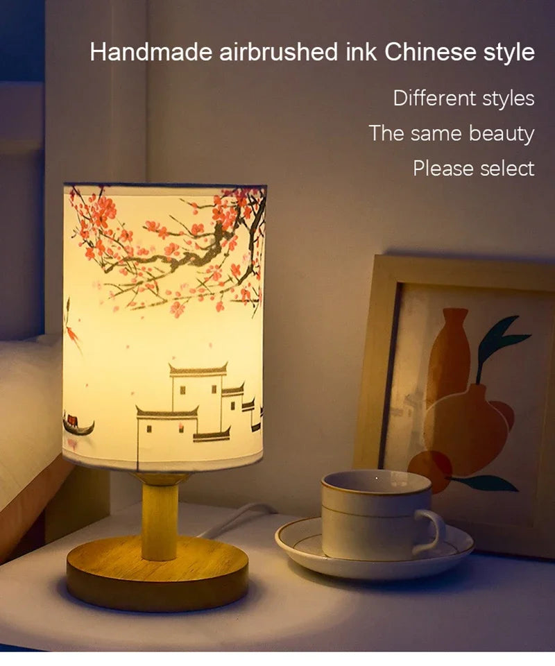 Lampada Da Tavolo Led Decorazione Scrivania Con Dimmer Spina UE Luce Notturna Per Camera Da Letto In Stile Cinese
