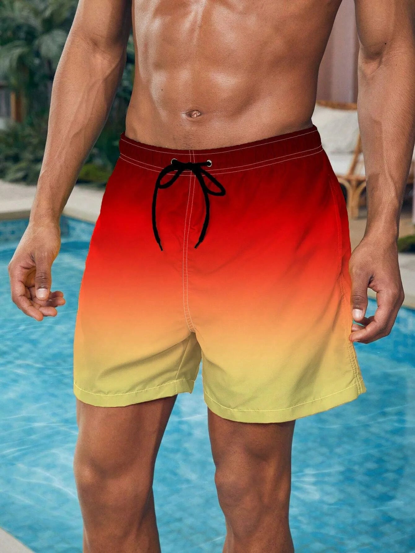 Pantaloncini Da Mare Uomo Gradiente Color Block Elastico Vita Coulisse Estate Traspiranti Stampa 3D Streetwear Corti