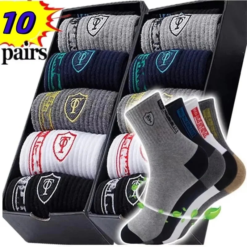 Calze Sportive Uomo in Cotone Bamboo Traspiranti Regolano Umidità per Comfort Tutto il Giorno Autunno Inverno 10 Paia