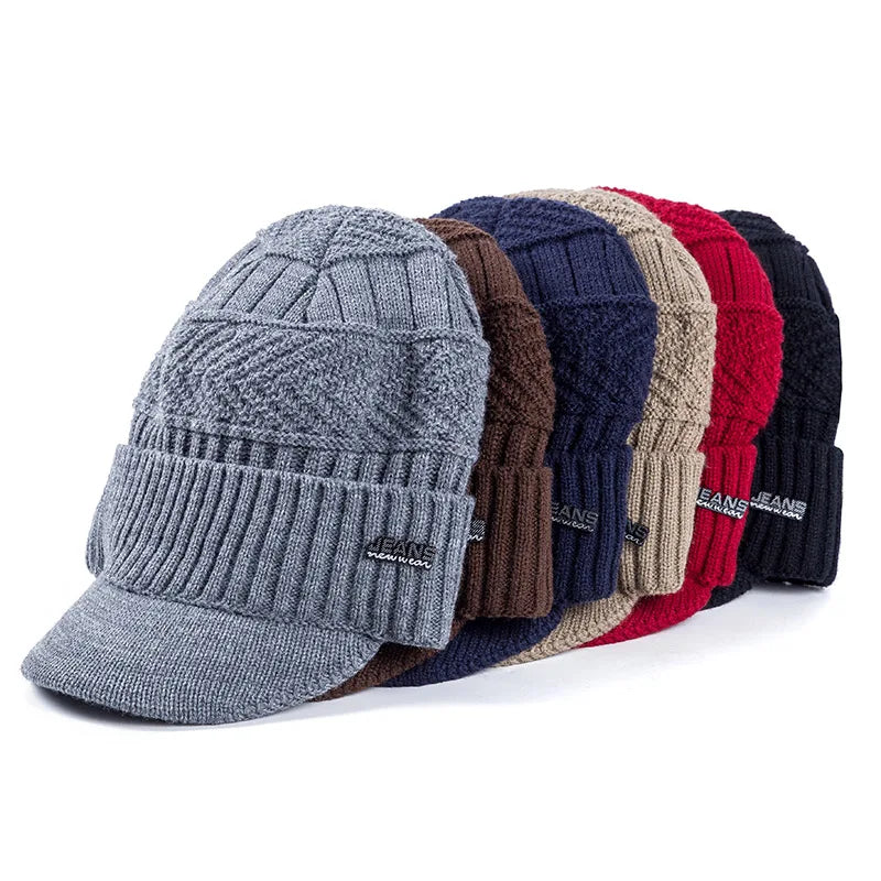Cappello In Lana Per Uomo Autunno Inverno Lavorato A Maglia Con Visiera Imbottita Caldo E Confortevole