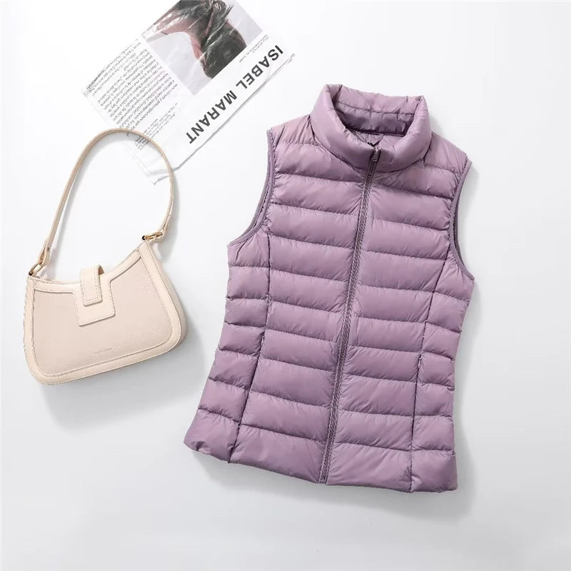 Gilet Piumino Donna Leggero Autunno Primavera Bianco Senza Maniche Piumino D Anatra Per Ufficio