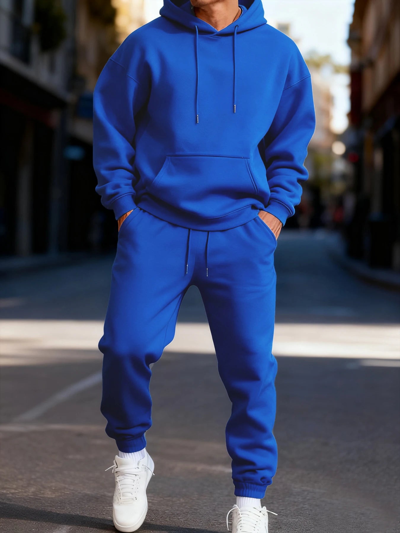 Felpa Con Cappuccio Da Uomo Set Invernale Due Pezzi Tinta Unita Abbigliamento Da Strada Sportivo Casual