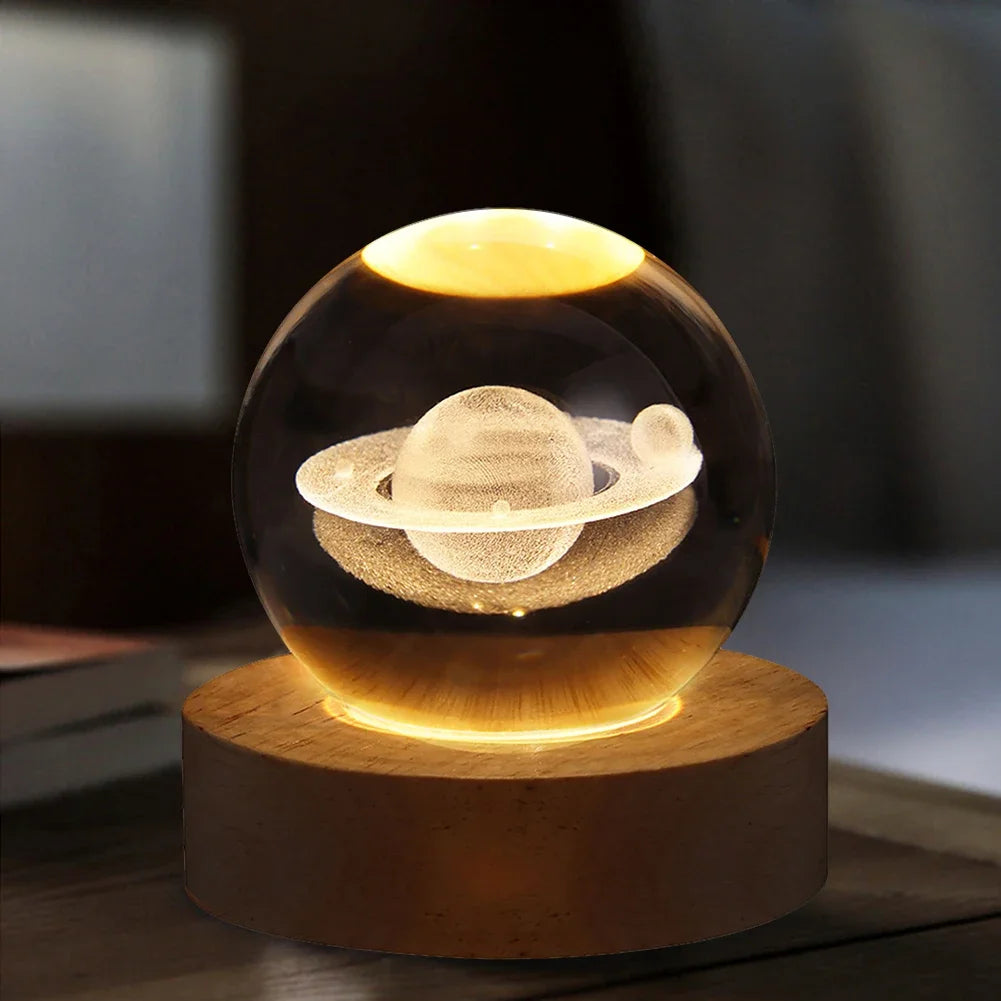 Luci Notturne Con Sfera Di Cristallo Lunare 3D Galassia Astronauta Illuminazione Laser Intaglio Regalo Di Compleanno