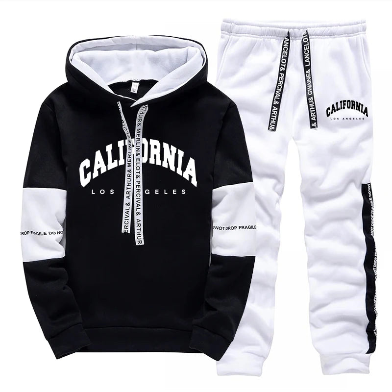 Tuta Sportiva Uomo Con Felpa E Pantaloni Con Cappuccio Stampa Di Qualità Primavera Casual Abbigliamento All Aperto