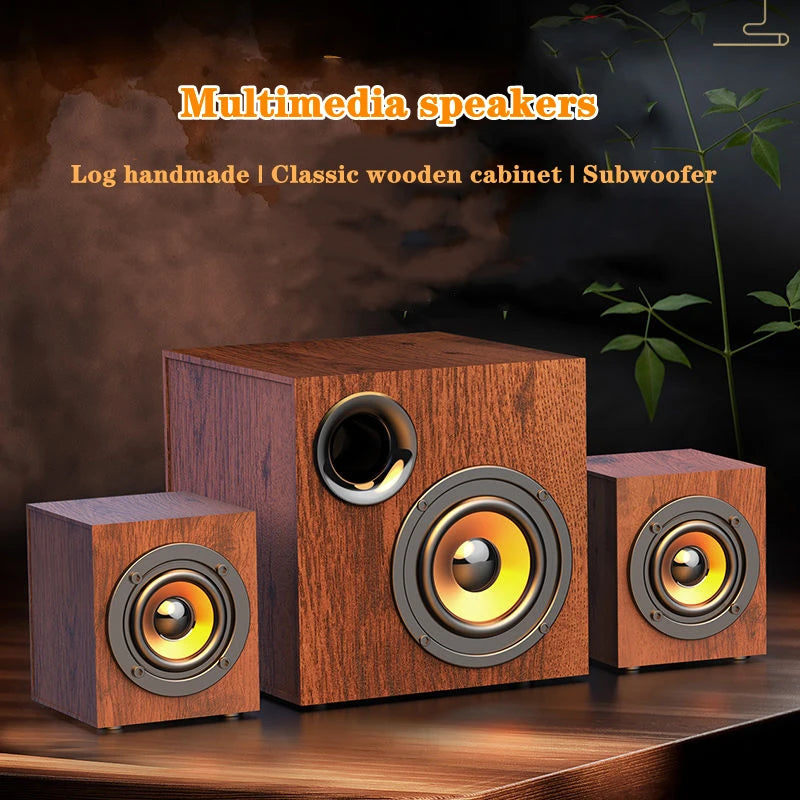 Altoparlante Bluetooth 2.1 Da Tavolo In Legno Con Subwoofer Per PC Notebook Ufficio Casa Suono Pieno