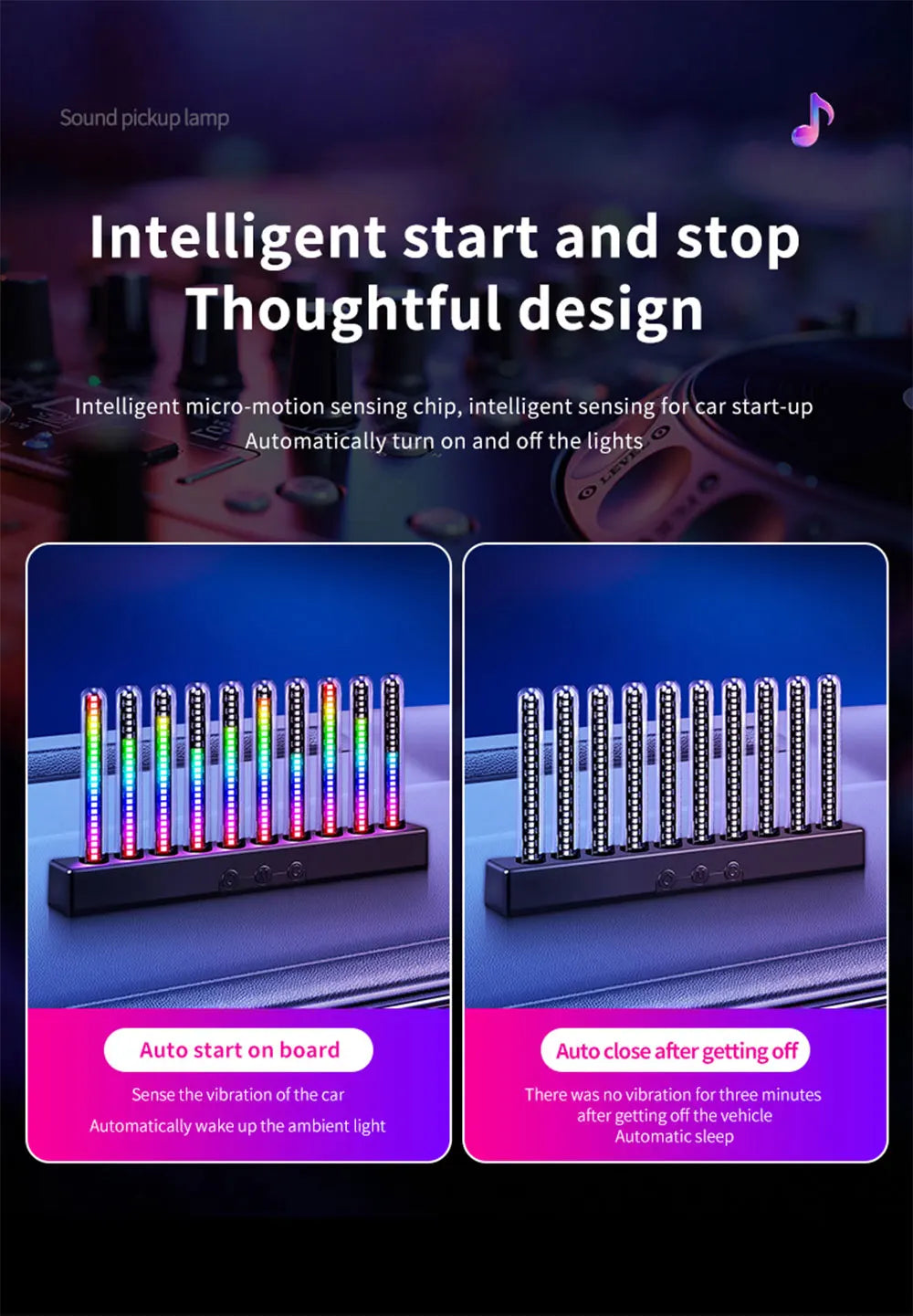 Luce Ambientale RGB Con Sensore Sonoro Striscia LED Sincronizzata Con La Musica Per Auto USB E Cruscotto