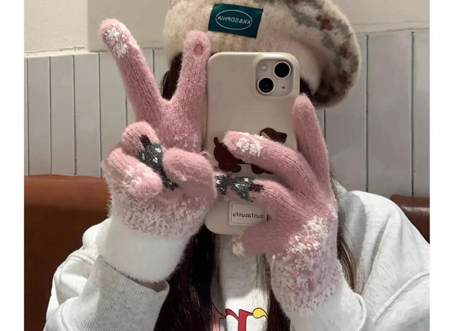 Guanti Invernali Da Donna Con Dita Esposte Ispessiti E Caldi Per Touch Screen Natalizi In Maglieria