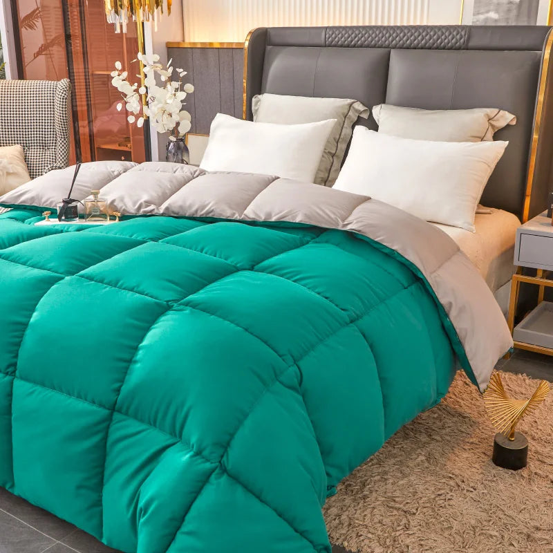 Piumini Trapunte Per Quattro Stagioni Verde Scuro Grigio 150x200 Cm Leggera Imbottitura Coperta