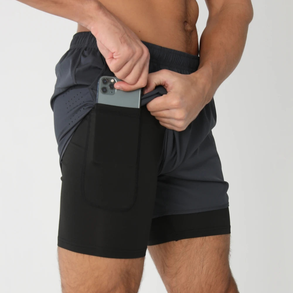 Pantaloncini Da Corsa Da Uomo 2 In 1 Palestra Asciugatura Rapida Pantaloni Corti Sportivi Estivi