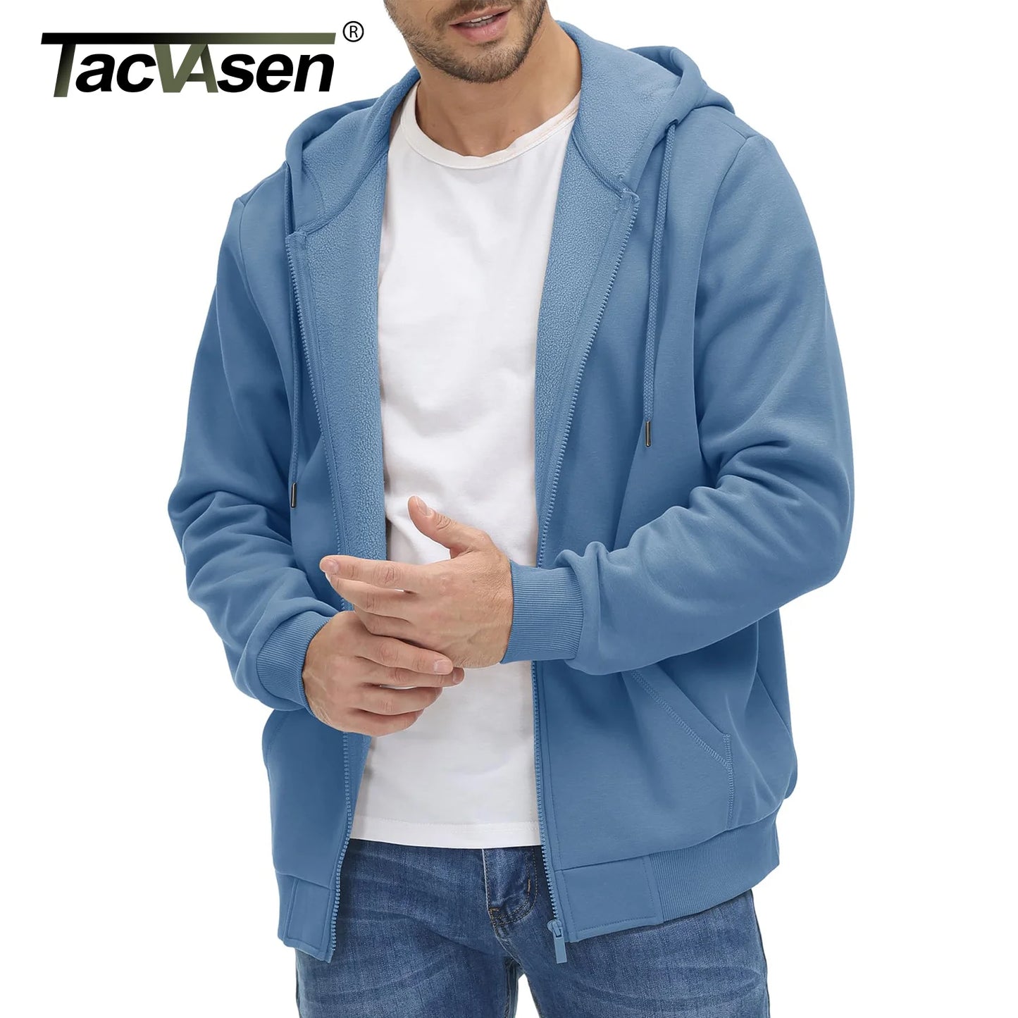 Tacvasen Felpa Con Cappuccio Uomo In Pile Con Tasche Grandi Con Zip Intera Casual Sportivo Per Running Escursionismo