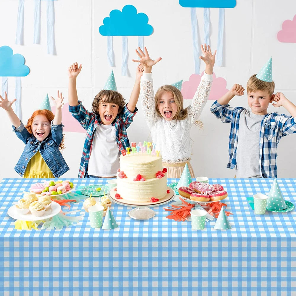 Tovaglia Usa e Getta a Quadretti Rosa Blu Pastello 137x274 CM Rettangolare in PVC Decorazioni Compleanno Baby Shower