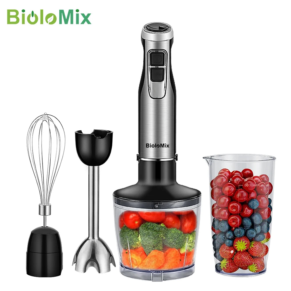 Frullatore A Immersione Biolomix 4 In 1 Ad Alta Potenza 1200 W Lame In Acciaio Inox Con Tazza Tritatutto E Frullato