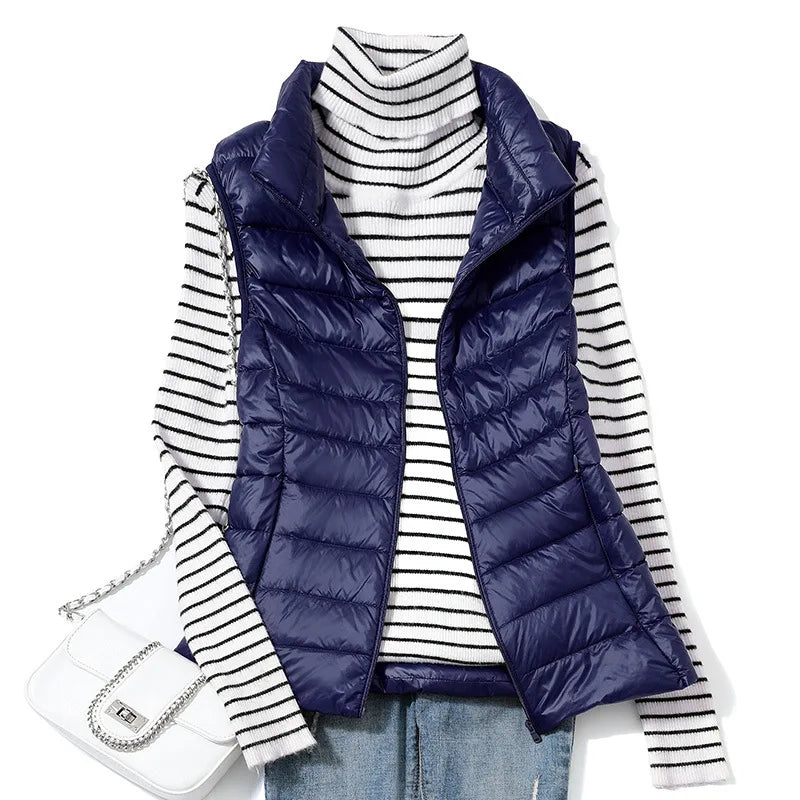 Gilet Piumino Donna Leggero Autunno Primavera Bianco Senza Maniche Piumino D Anatra Per Ufficio