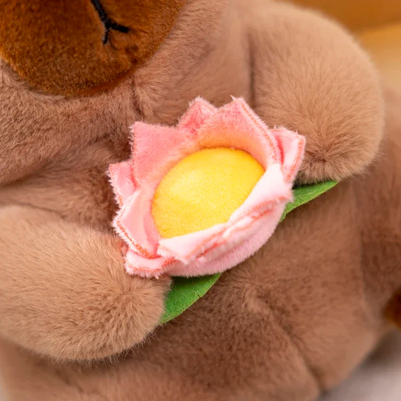 Simpatico Peluche Capibara Che Tiene Fiore Di Loto Morbido Giocattolo Per Bambini Regalo Compleanno Natale