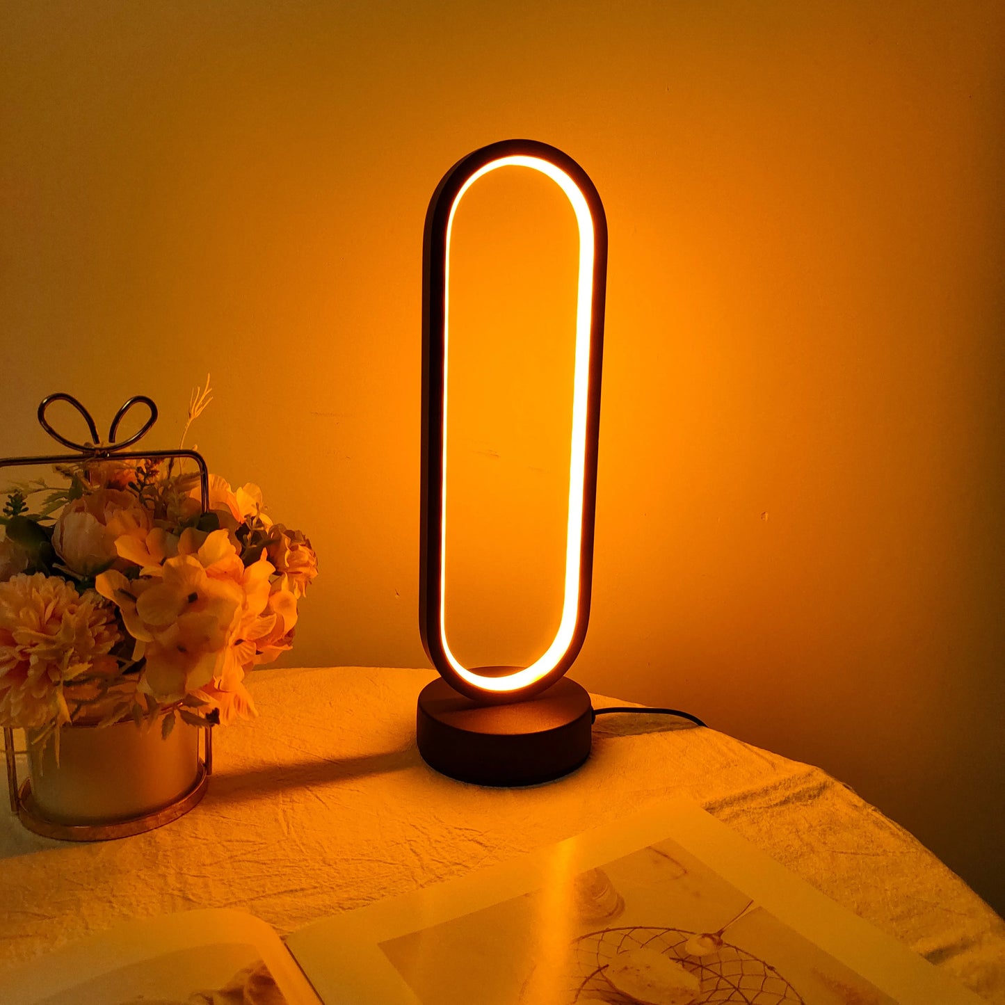 Lampada Ad Anello Dimmerabile Tre Colori Per Camera Da Letto E Soggiorno Comodino Luce Notturna A LED Nero