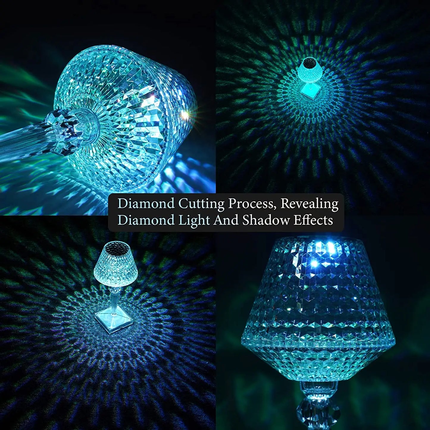 Lampada da Tavolo LED con Diamanti Proiezione di Cristalli Protezione Occhi USB Touch Lettura Luce Notturna