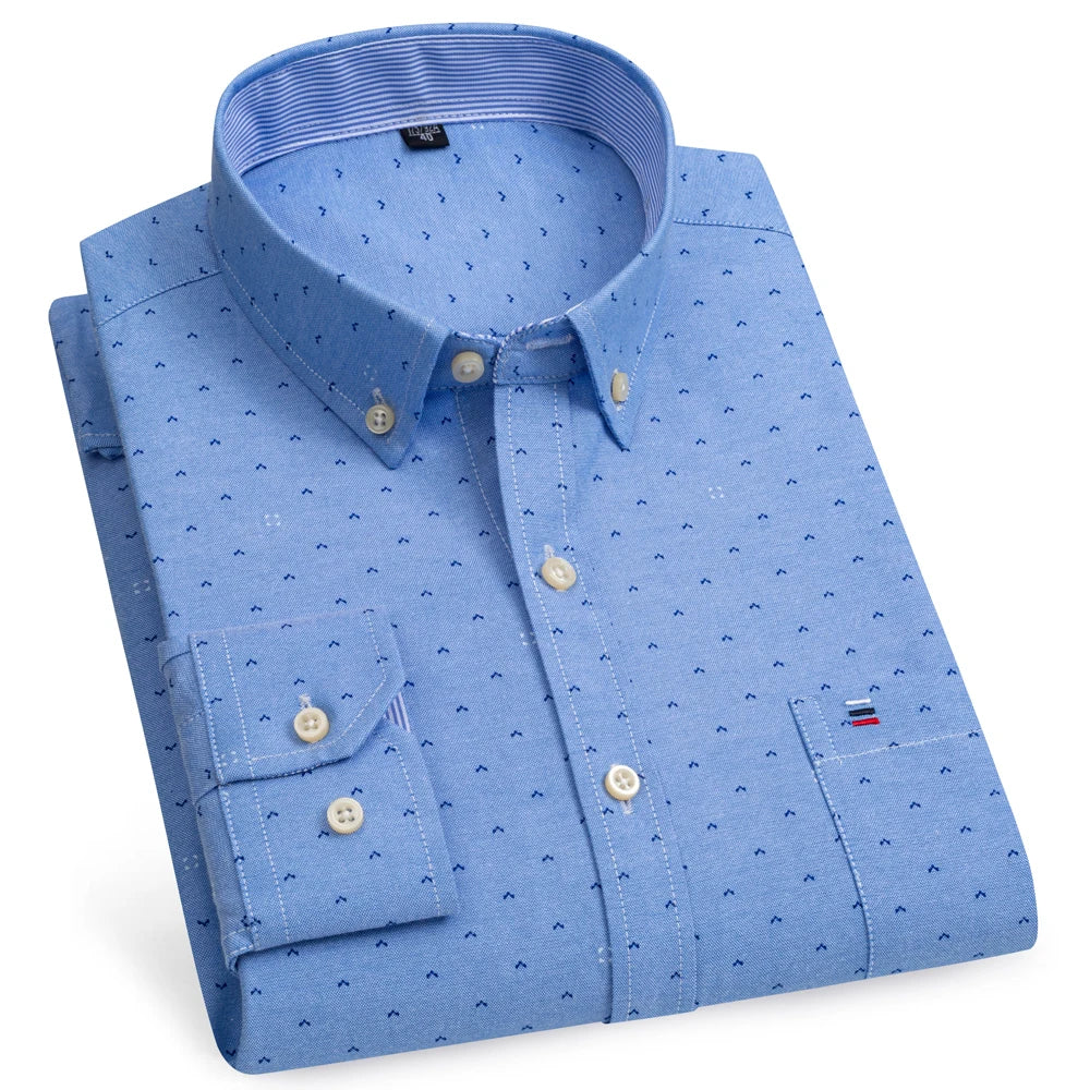 Camicia Da Uomo Oxford Abbottonata Maniche Lunghe In Cotone Al 100 Percento Con Tasca A Quadri Piccoli Stile Casual