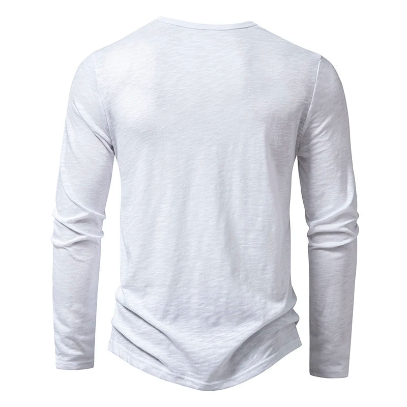 T Shirt Henley In Cotone Da Uomo Maniche Lunghe Con Colletto A Bottoni Casual Streetwear Traspirante