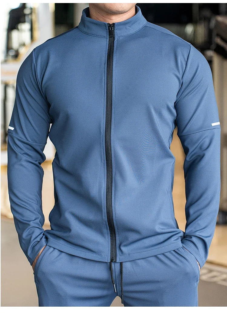 Felpa Con Zip Da Allenamento Per Uomo Manica Lunga Colletto Rialzato Tinta Unita Giacca Sportiva