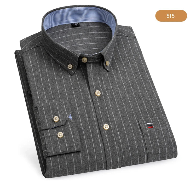Camicia Da Uomo Oxford Abbottonata Maniche Lunghe In Cotone Al 100 Percento Con Tasca A Quadri Piccoli Stile Casual