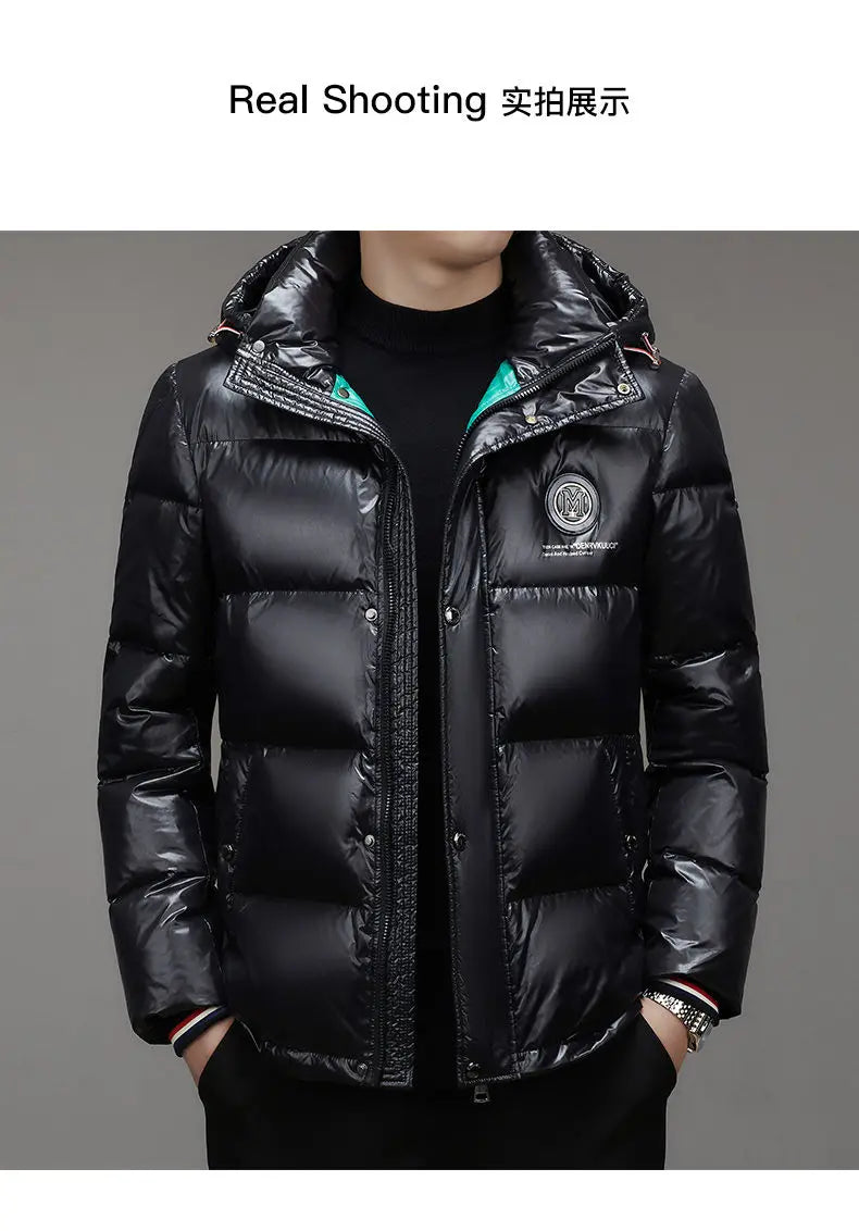 Piumino Da Uomo 2025 Inverno Con Cappuccio E Cerniera D Anatra Bianco Caldo Alla Moda Da Esterno Casual