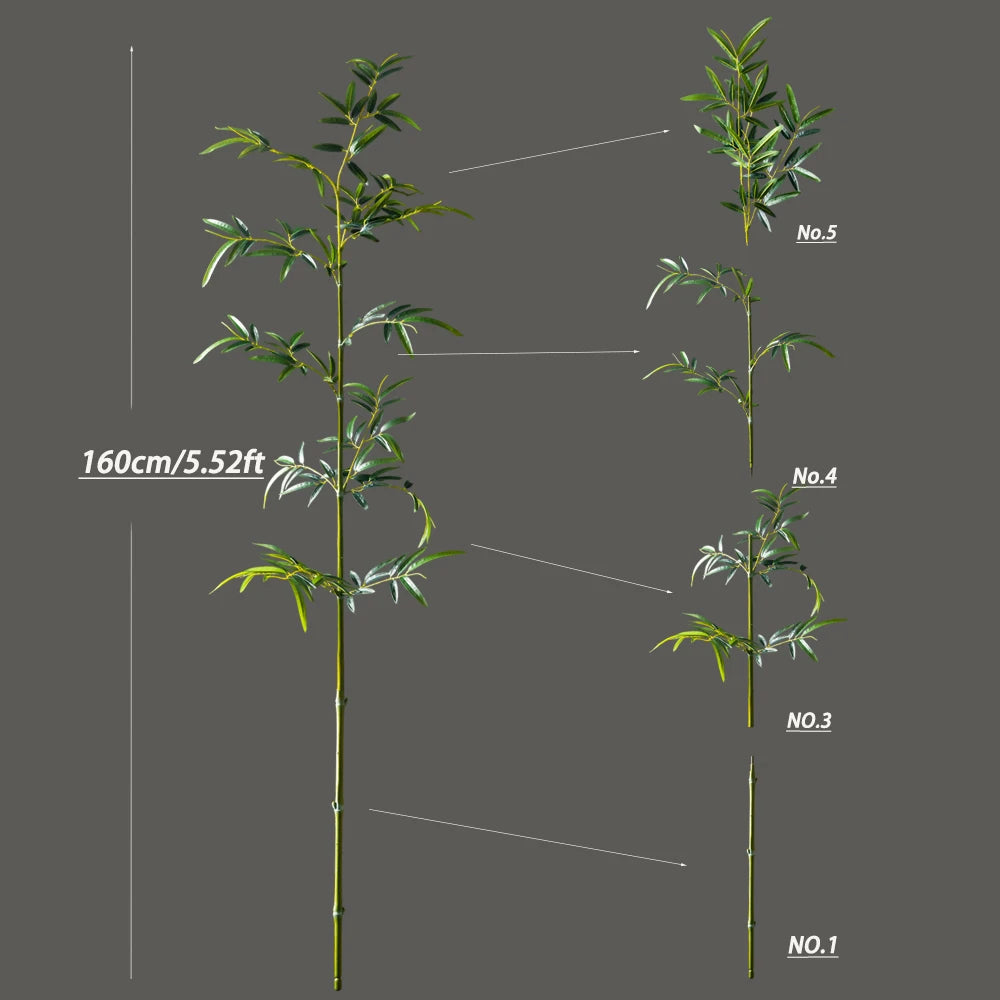 160-195 cm Grande Albero di Bambù Artificiale Alto Falso Piante di Palma Ramo di Plastica Bambusa Foglie Verde Dracaena Per La Decorazione del Giardino di Casa