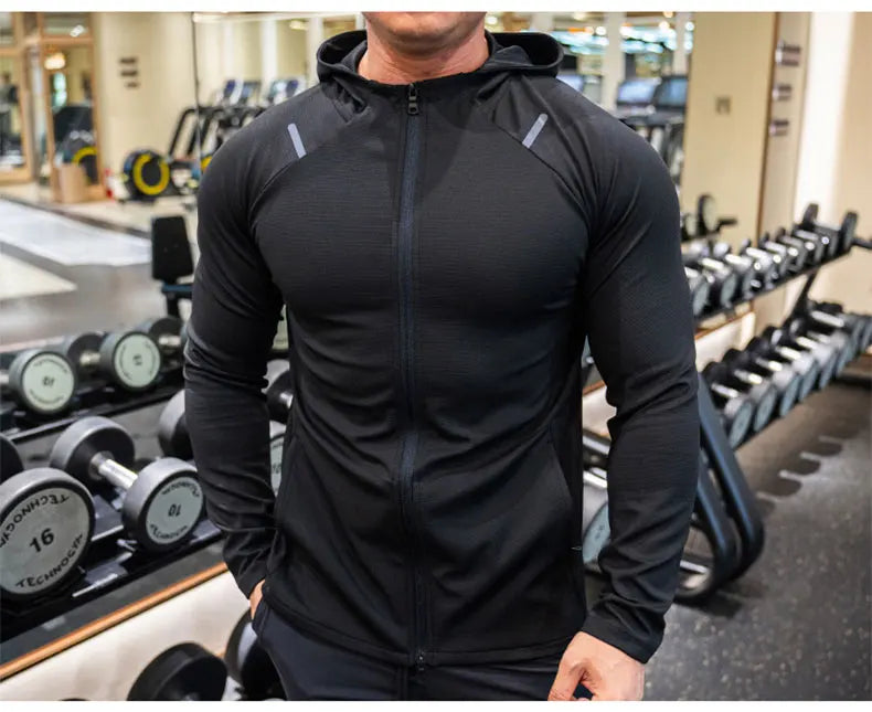 Giacca Sportiva da Uomo con Cappuccio Traspirante Manica Lunga Slim Fit Top da Corsa ad Asciugatura Rapida