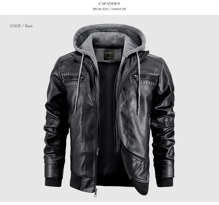 Giacca Di Pelle Per Uomo Moto Biker Con Cappuccio Lusso Vintage Abbigliamento Uomo Grintoso